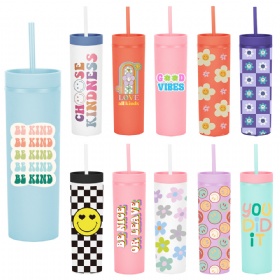 Custom personal DIY Print double layer plastic tumbler with lid and straw ,matte acrylic 16oz 450ml drink tumblers for party