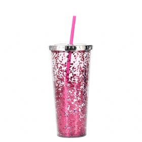 Seaygift colorful 24oz plastic straw tumbler coffee cups water bottle double wall glitter rainbow shimmer powder plastic tumbler
