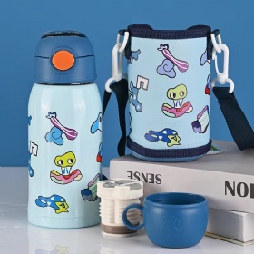 Eco-friendly Children Kids water bottle cartoon double wall stainless steel 316 water bottle with sleeve and two lids