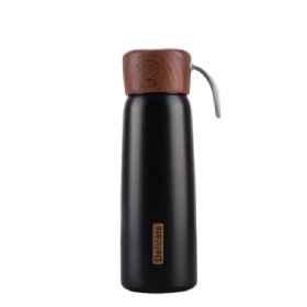 Amazon hot selling  Wood Grain Color Lid Vacuum Flask Thermos 500ml Stainless Steel Water Bottle with Rope Handle