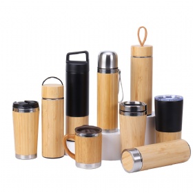 Custom Logo Personalized 304 Stainless Steel Insulated Cup 400ml 500ml Bamboo Water Bottle Thermal Mug for Promotion